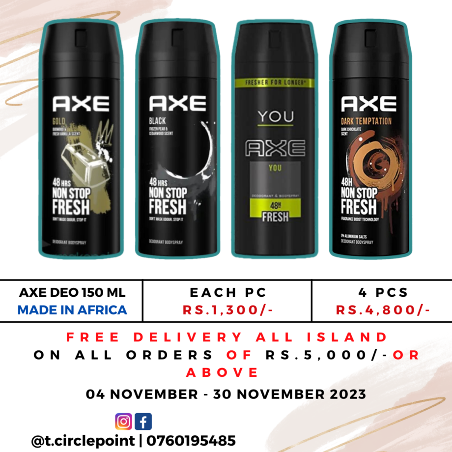 AXE DEODORANT 150ML 4 Pieces price Sri Lanka The Circle Point PVT